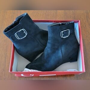 Impo Black Suede Wedge Ankle Booties with Side Zip